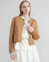 Veste Crop en Laine à Col Rond pour Femme